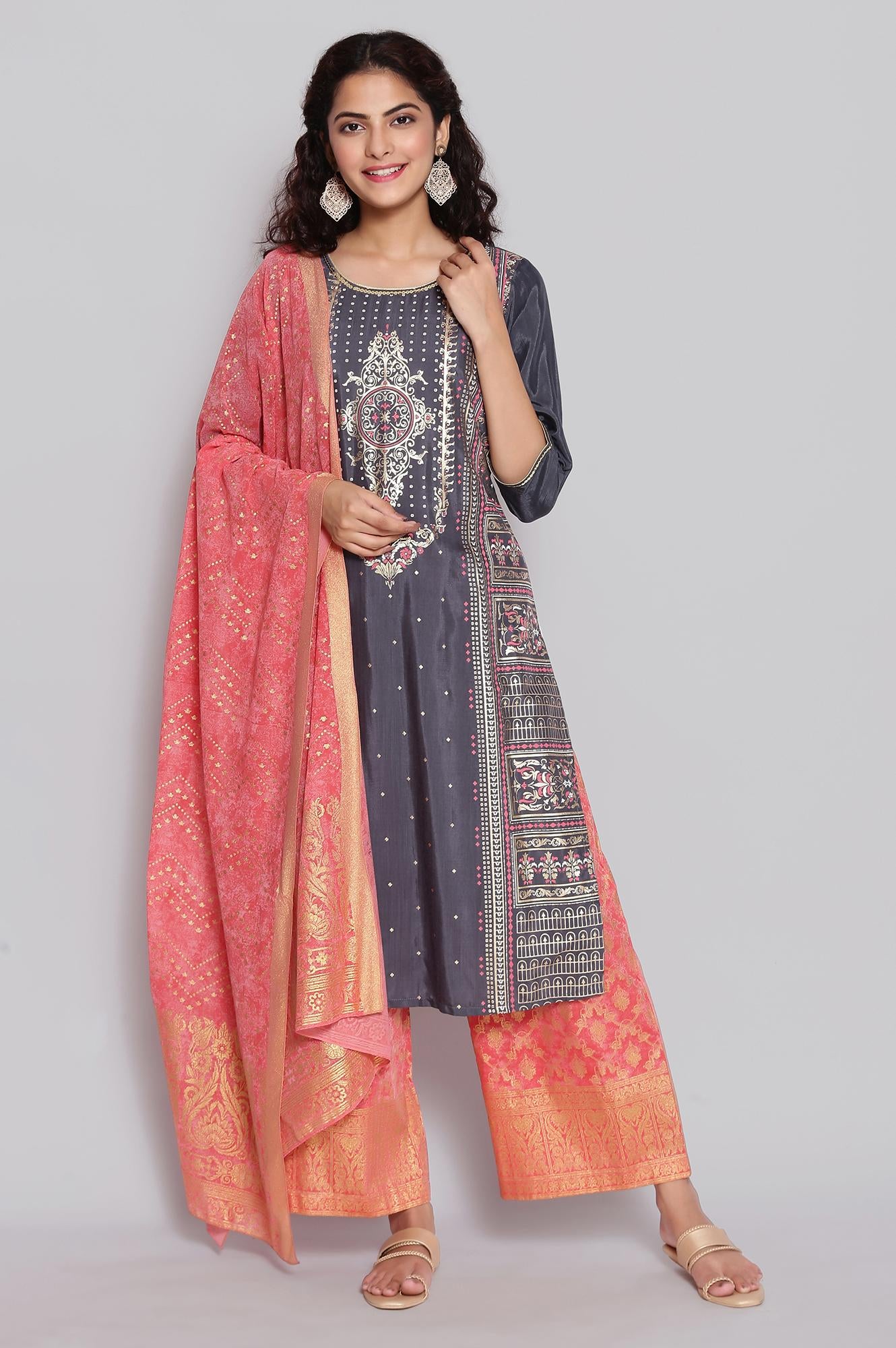 Pink Foil Print Dupatta