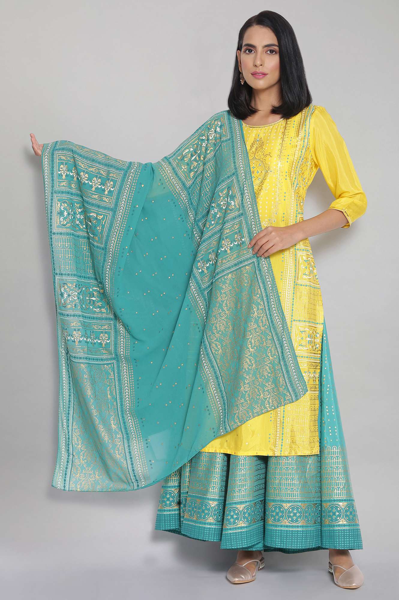 Green Foil Print Dupatta