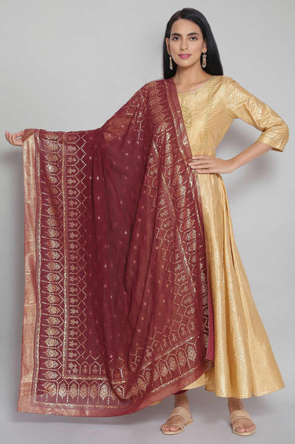 Maroon Foil Print Dupatta