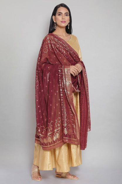 Maroon Foil Print Dupatta