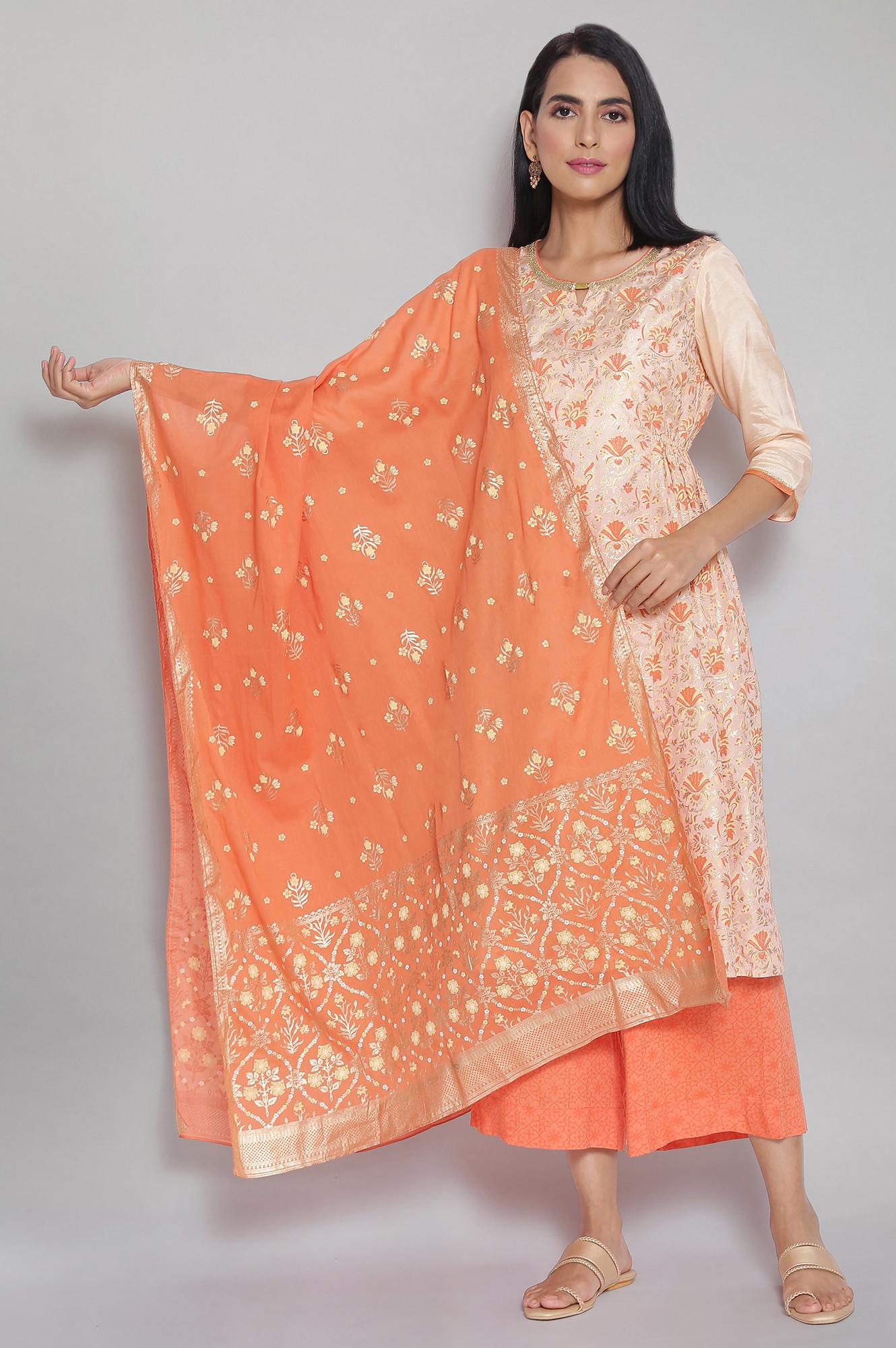 Pink Foil Print Dupatta