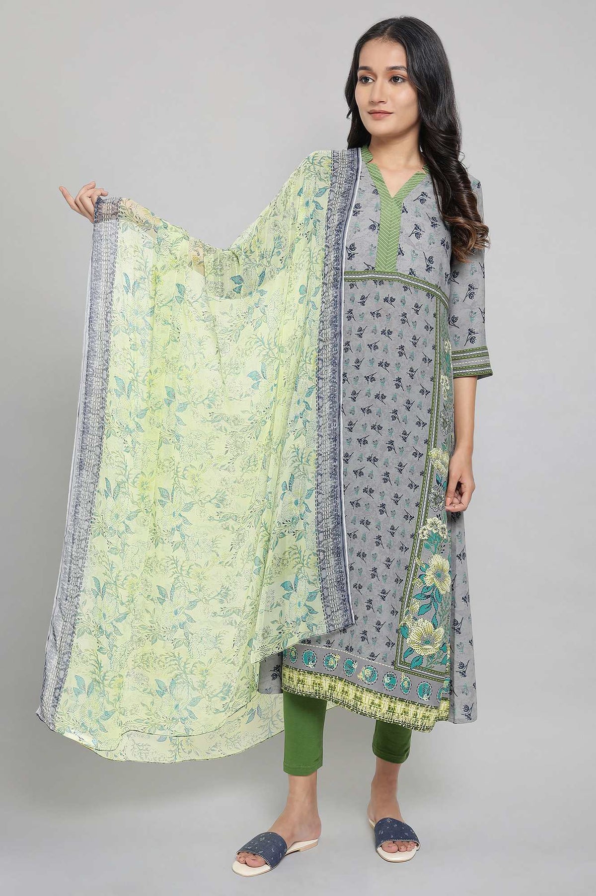 Green Printed Chiffon Dupatta - FS