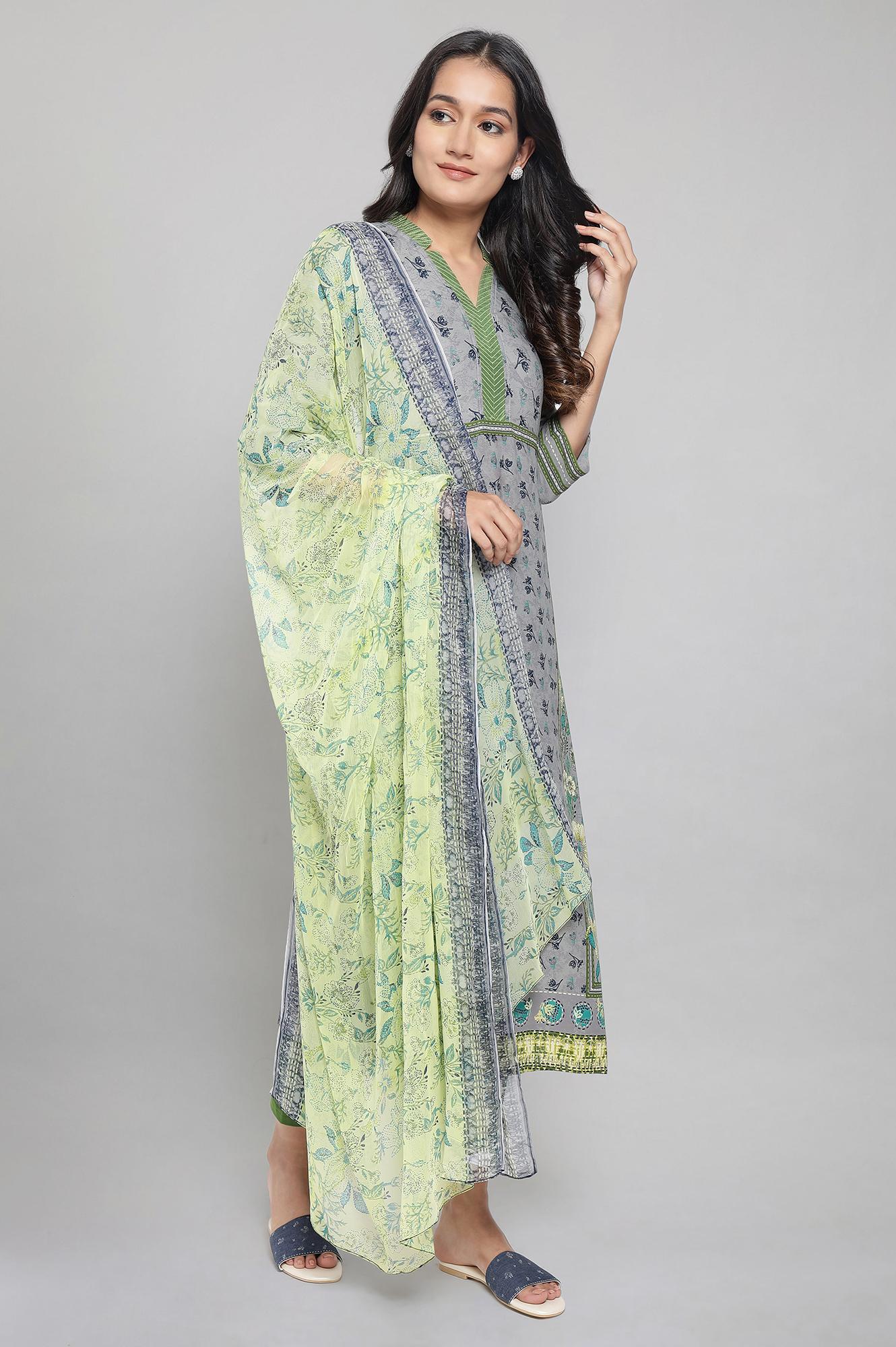 Green Printed Chiffon Dupatta