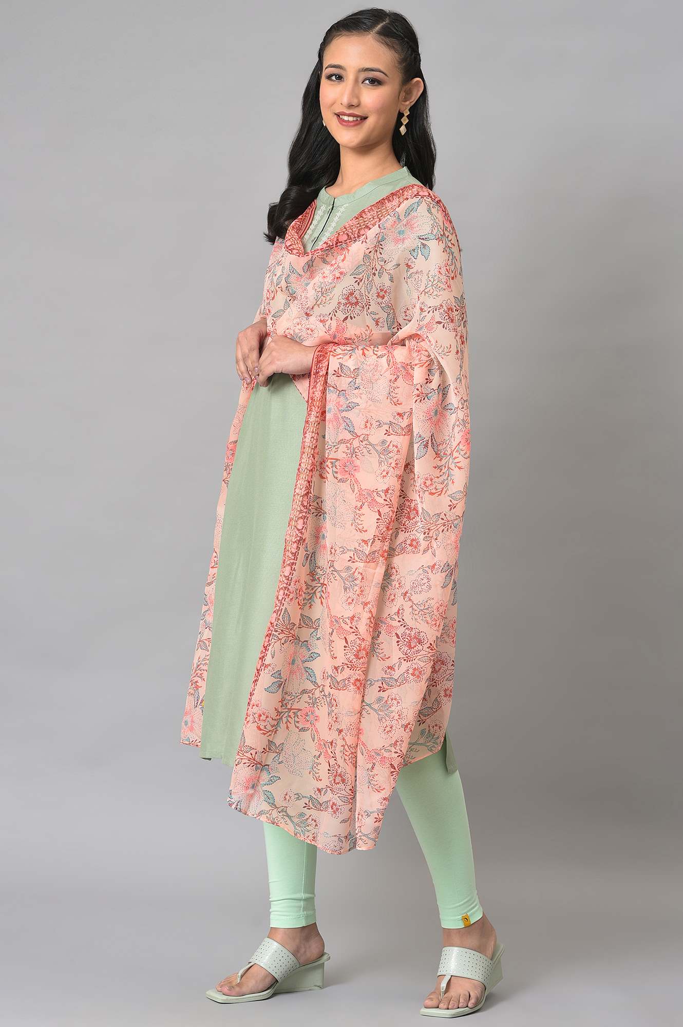 Peach Printed Chiffon Dupatta