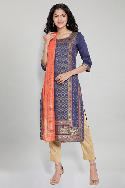 Orange Foil Print Dupatta