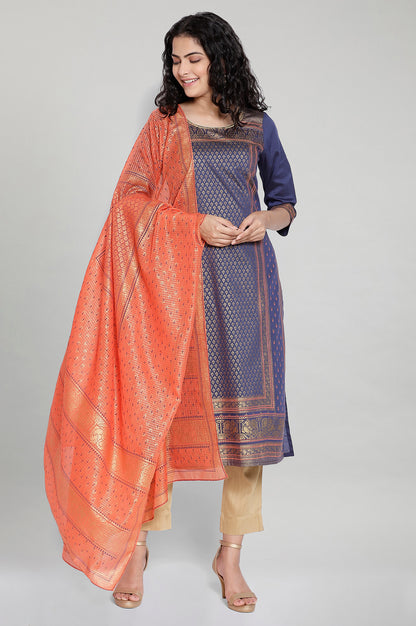 Orange Foil Print Dupatta