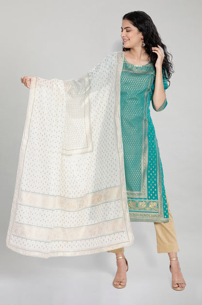 White Foil Print Dupatta