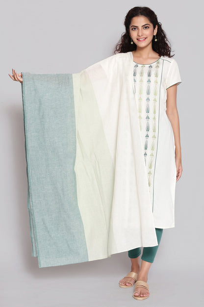 Green Cotton Dobby Geometric Print Dupatta