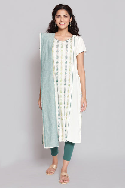 Green Cotton Dobby Geometric Print Dupatta