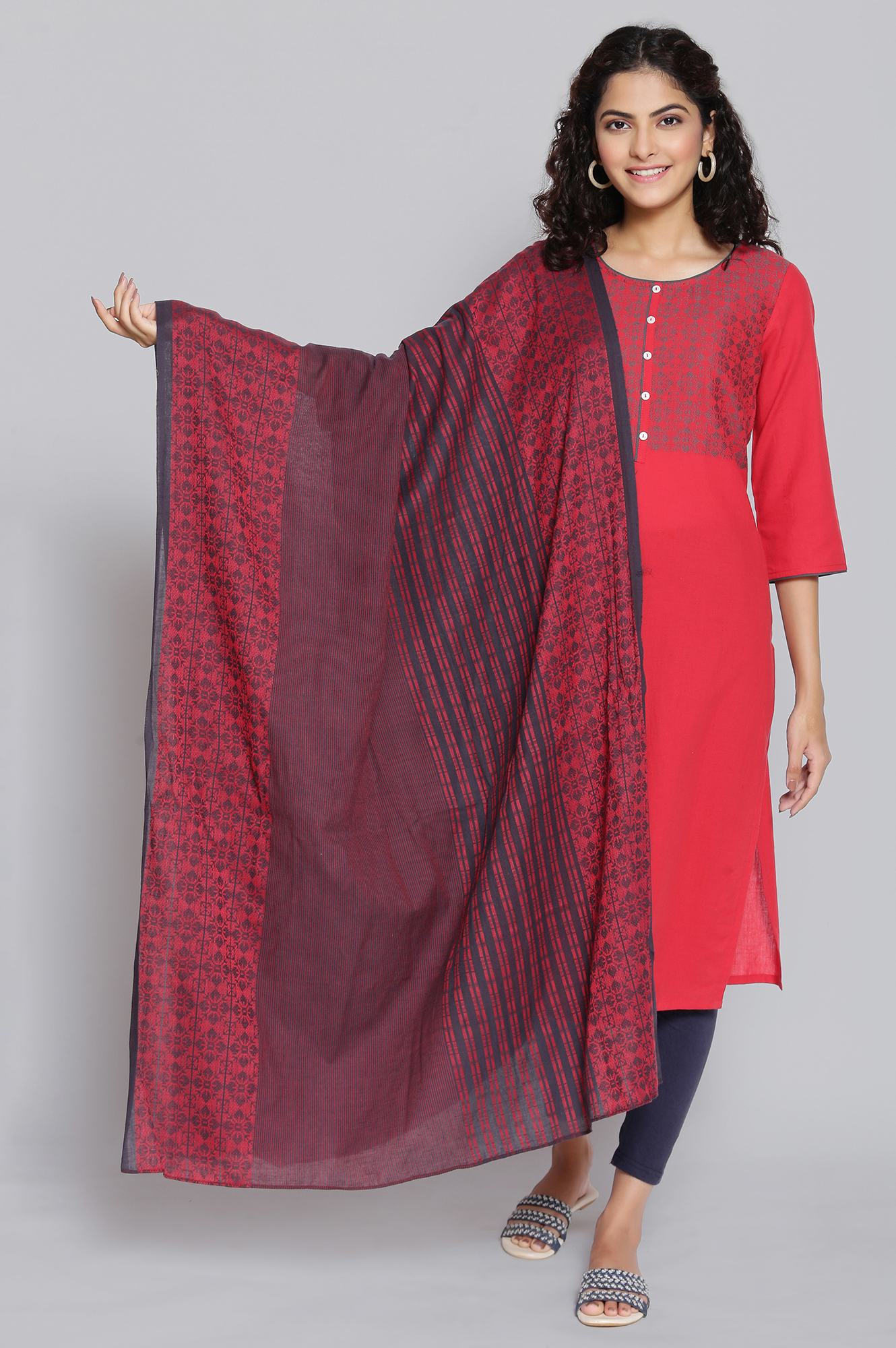 Grey Printed Cotton Dupatta