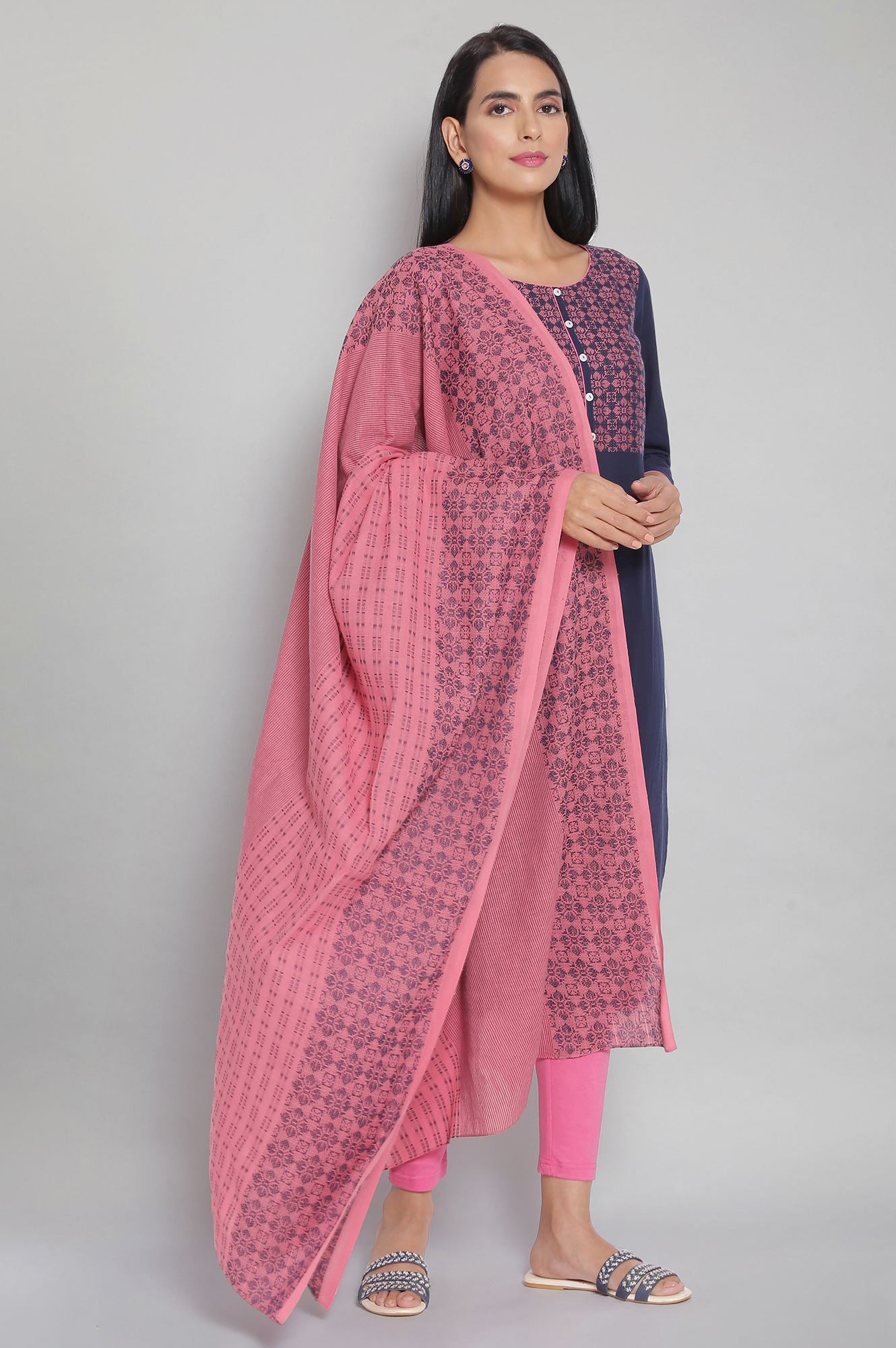 Pink Printed Cotton Dupatta