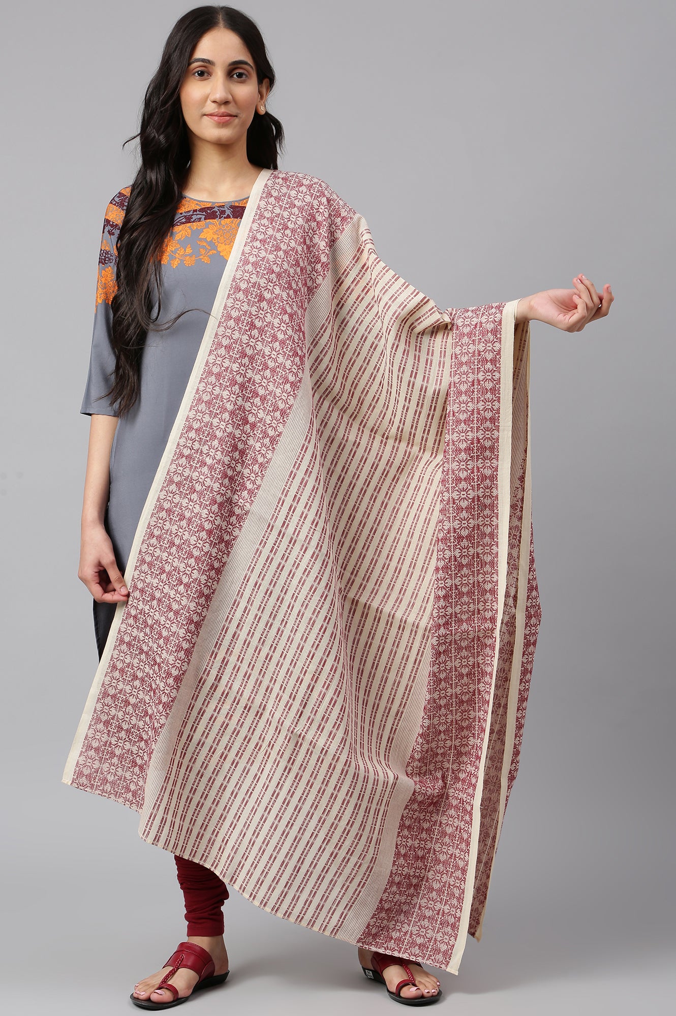 Off-White Printed Cotton Dupatta