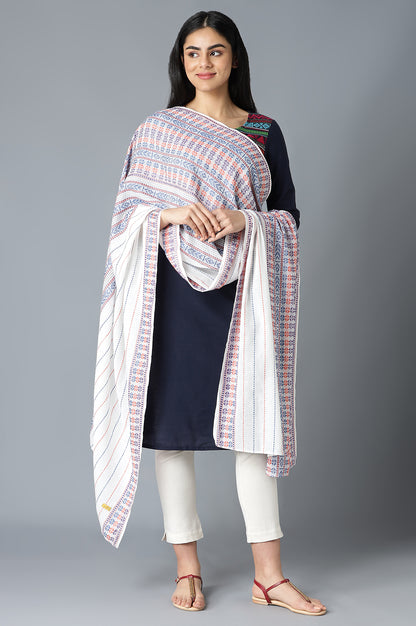 White Cotton Dobby Geometric Print Dupatta