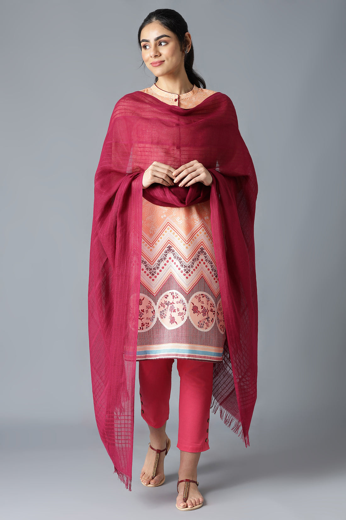 Burgundy Solid Cotton Dupatta