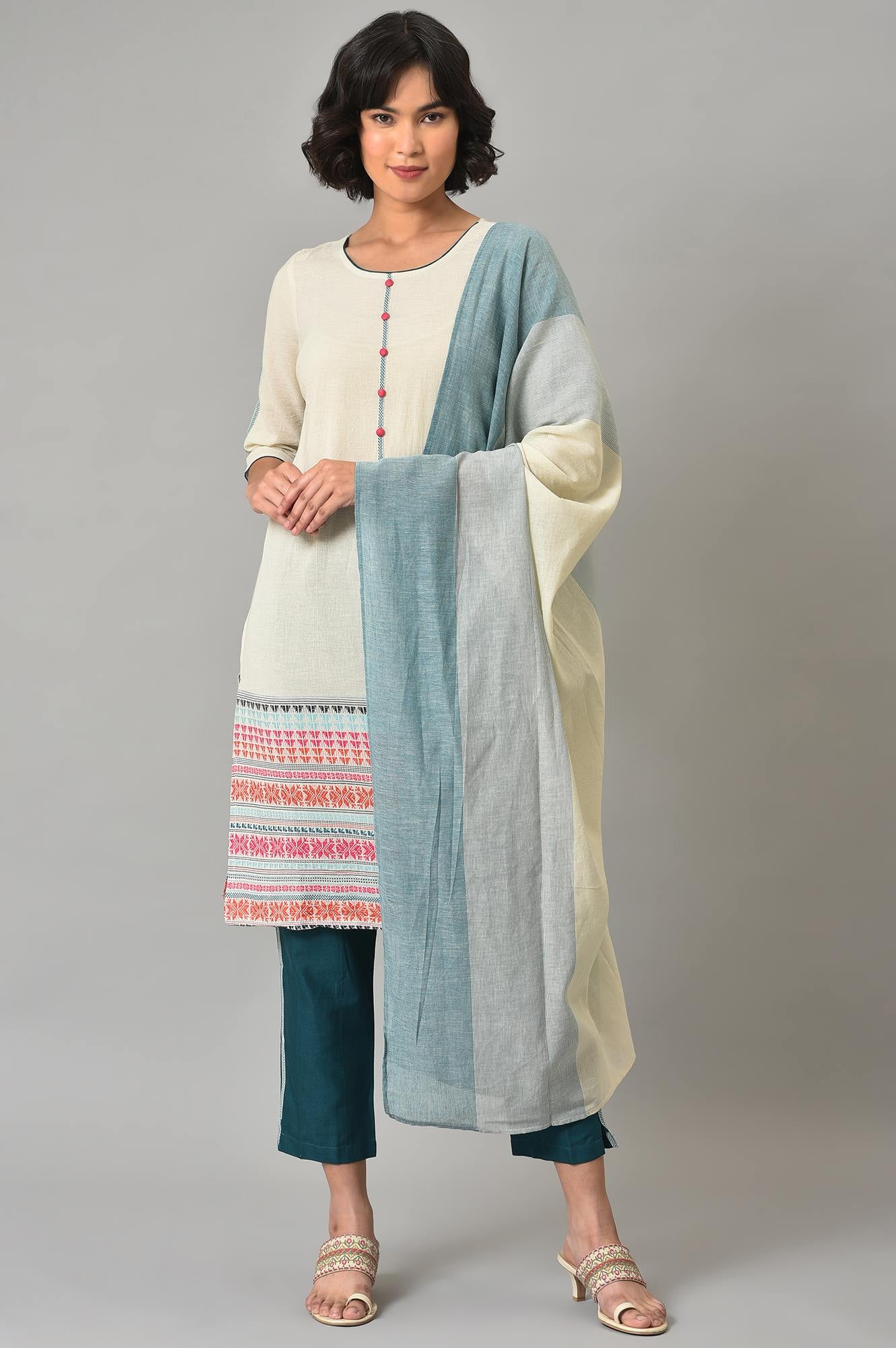 Natural Ethnic kurta, Green Palazzo And Dupatta Set