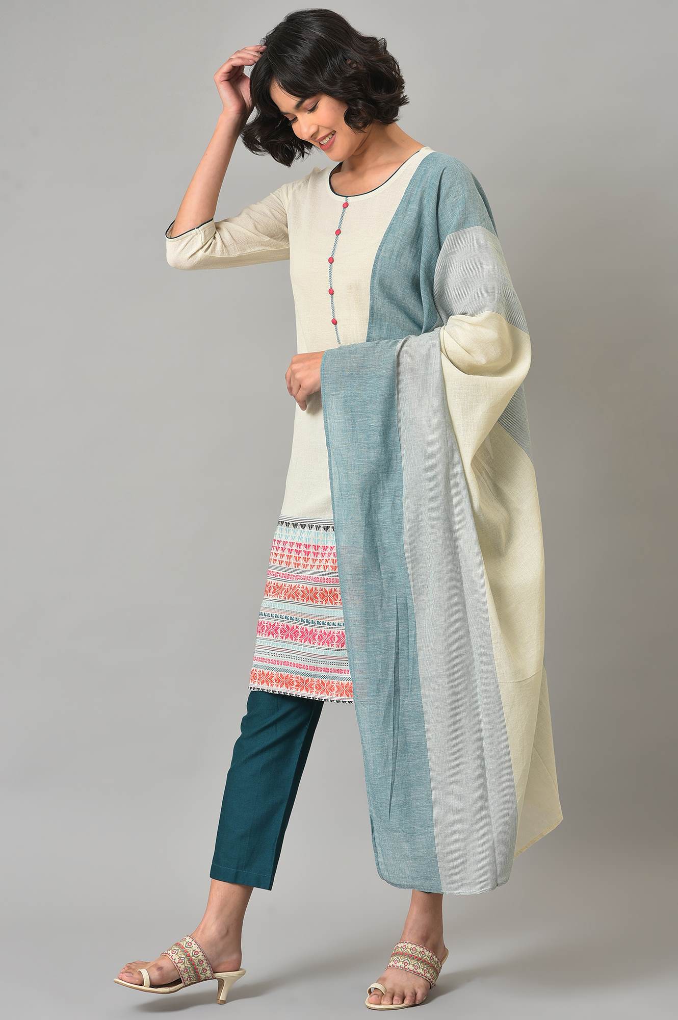 Natural Ethnic kurta, Green Palazzo And Dupatta Set