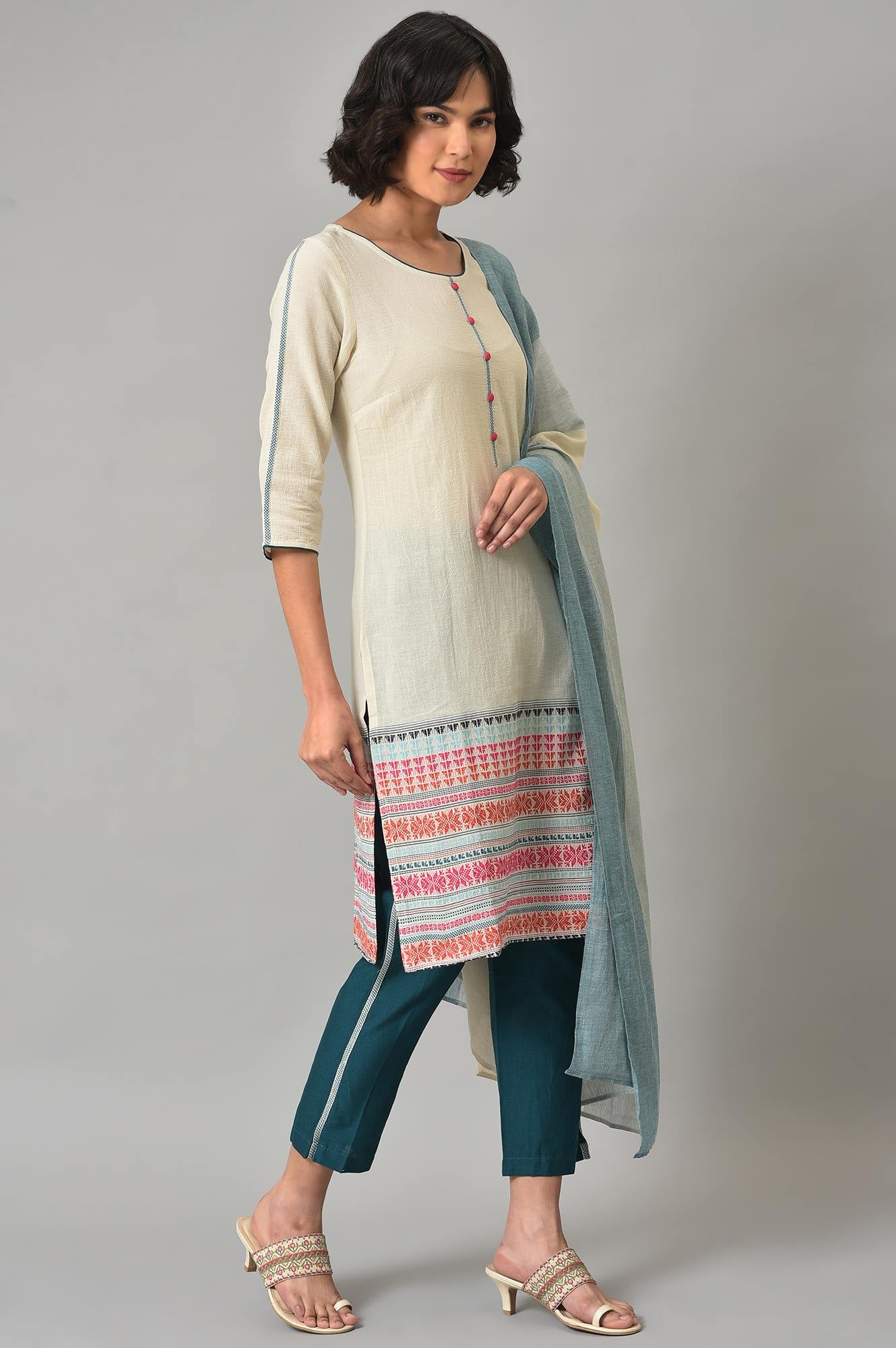 Natural Ethnic kurta, Green Palazzo And Dupatta Set