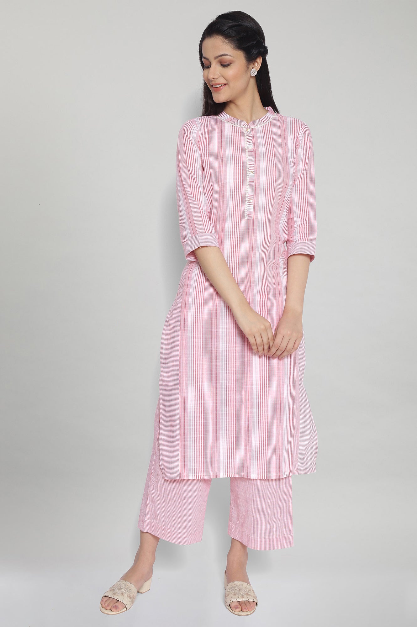 Raspberry Pink Printed kurta-Palazzo Set