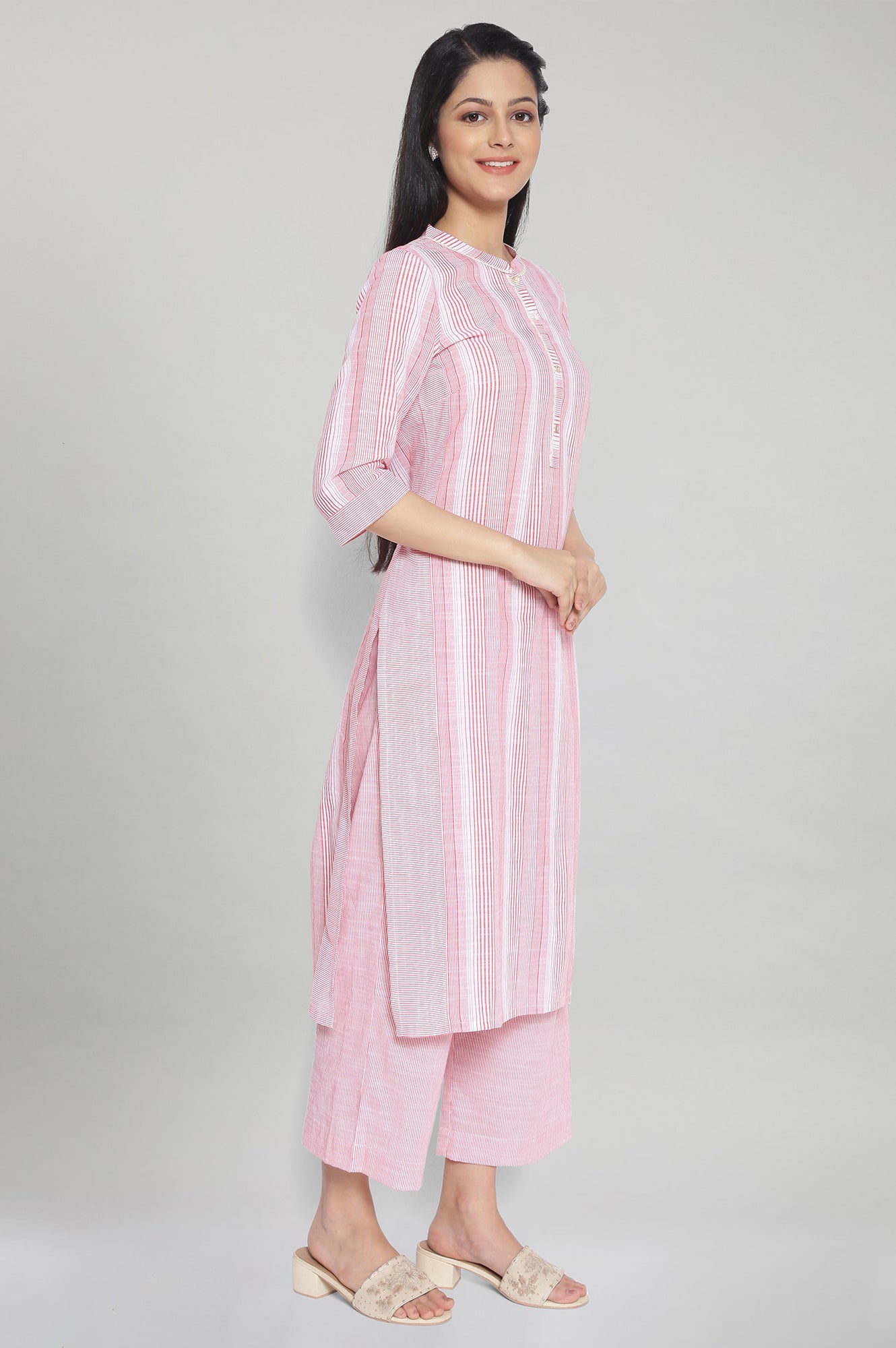 Raspberry Pink Printed kurta-Palazzo Set