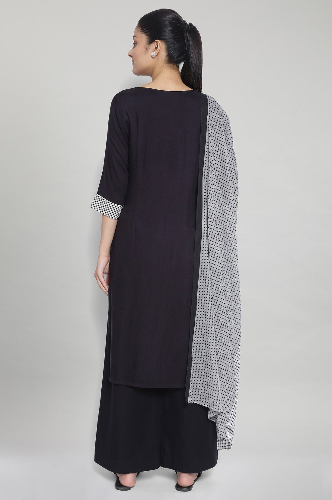 Black Printed kurta Palazzo Dupatta Set