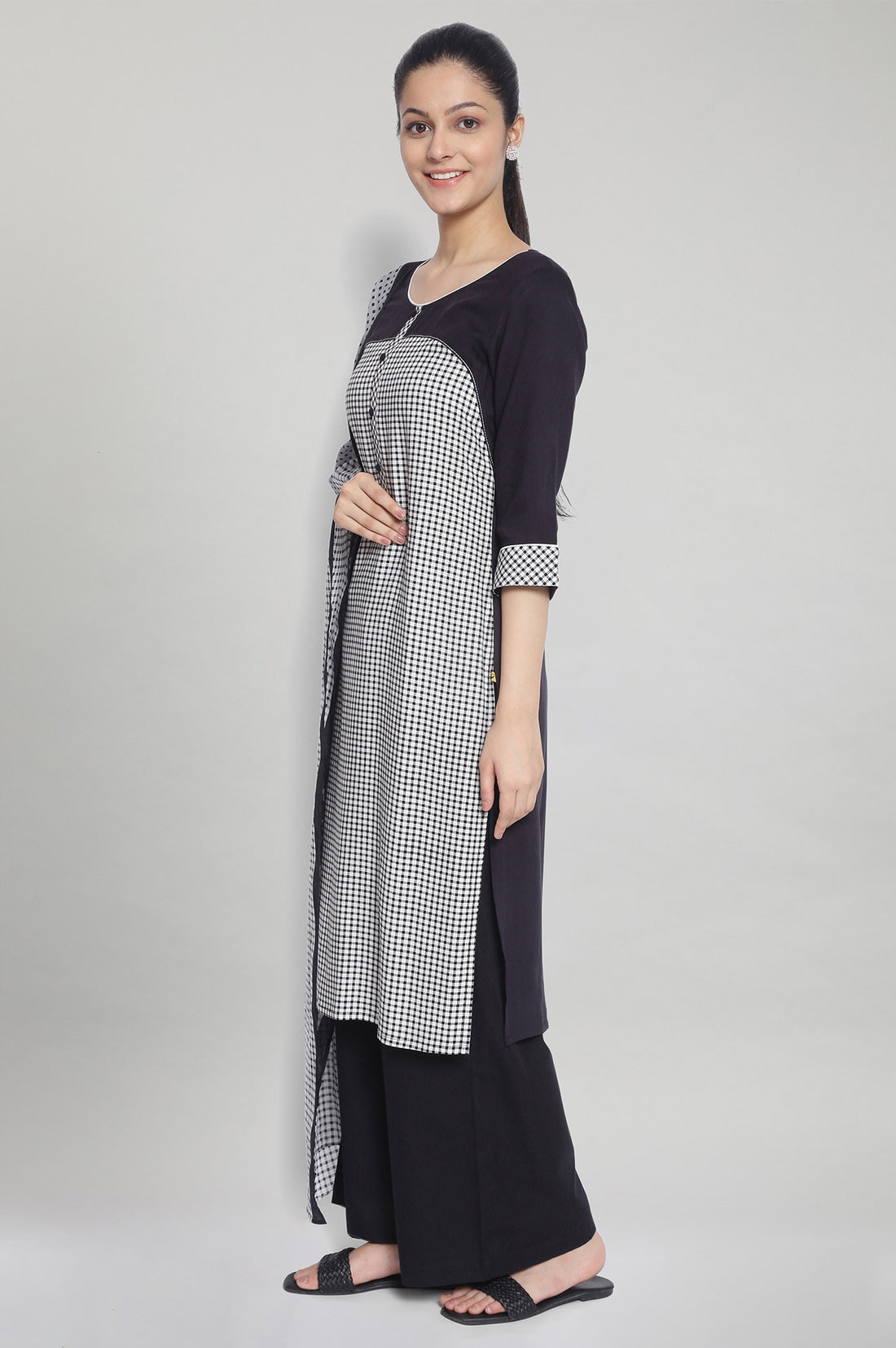 Black Printed kurta Palazzo Dupatta Set