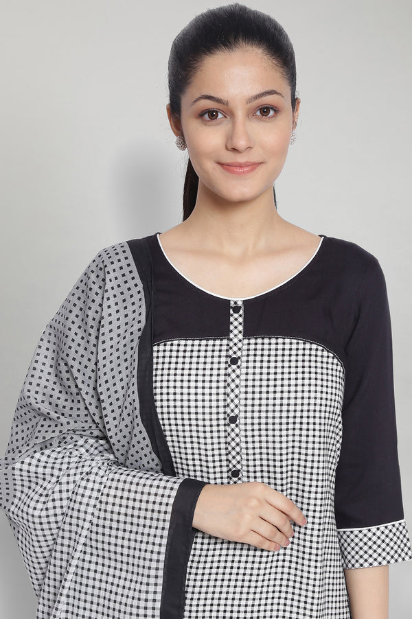 Black Printed kurta Palazzo Dupatta Set