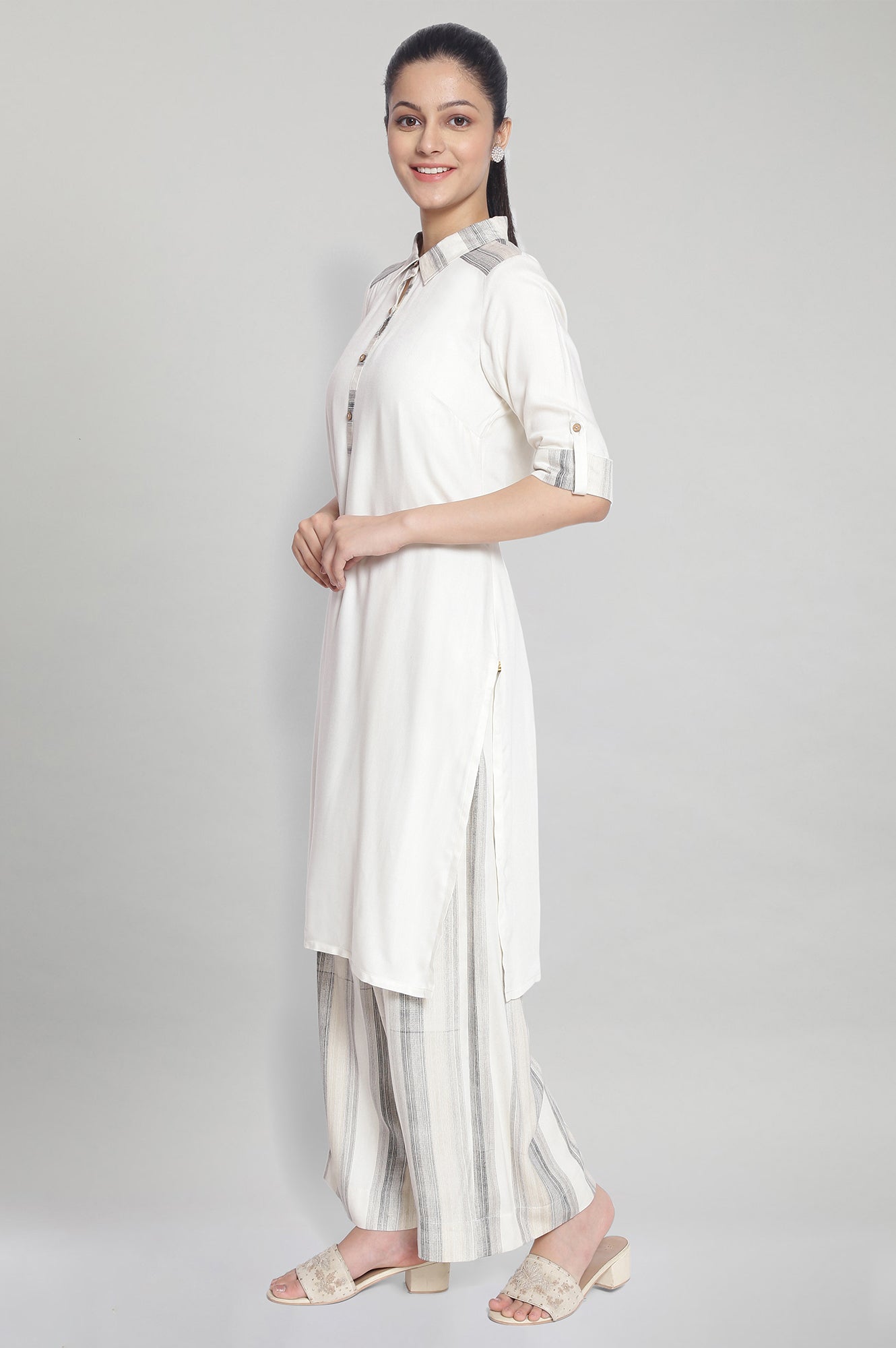 Cream kurta- Palazzo Set