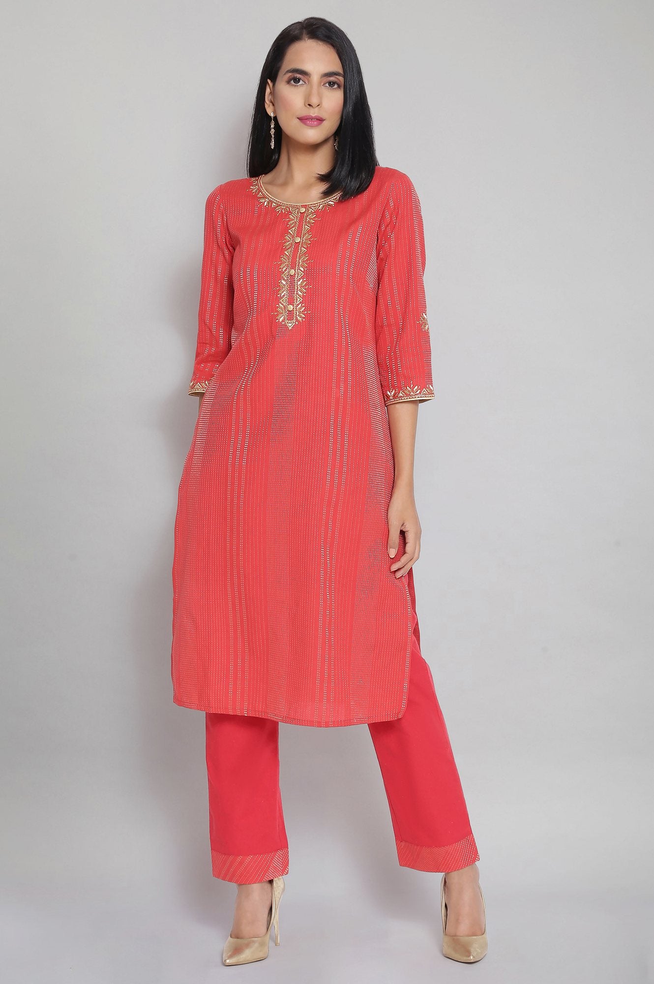 Orange Yarn-Dyed kurta Palazzo Set