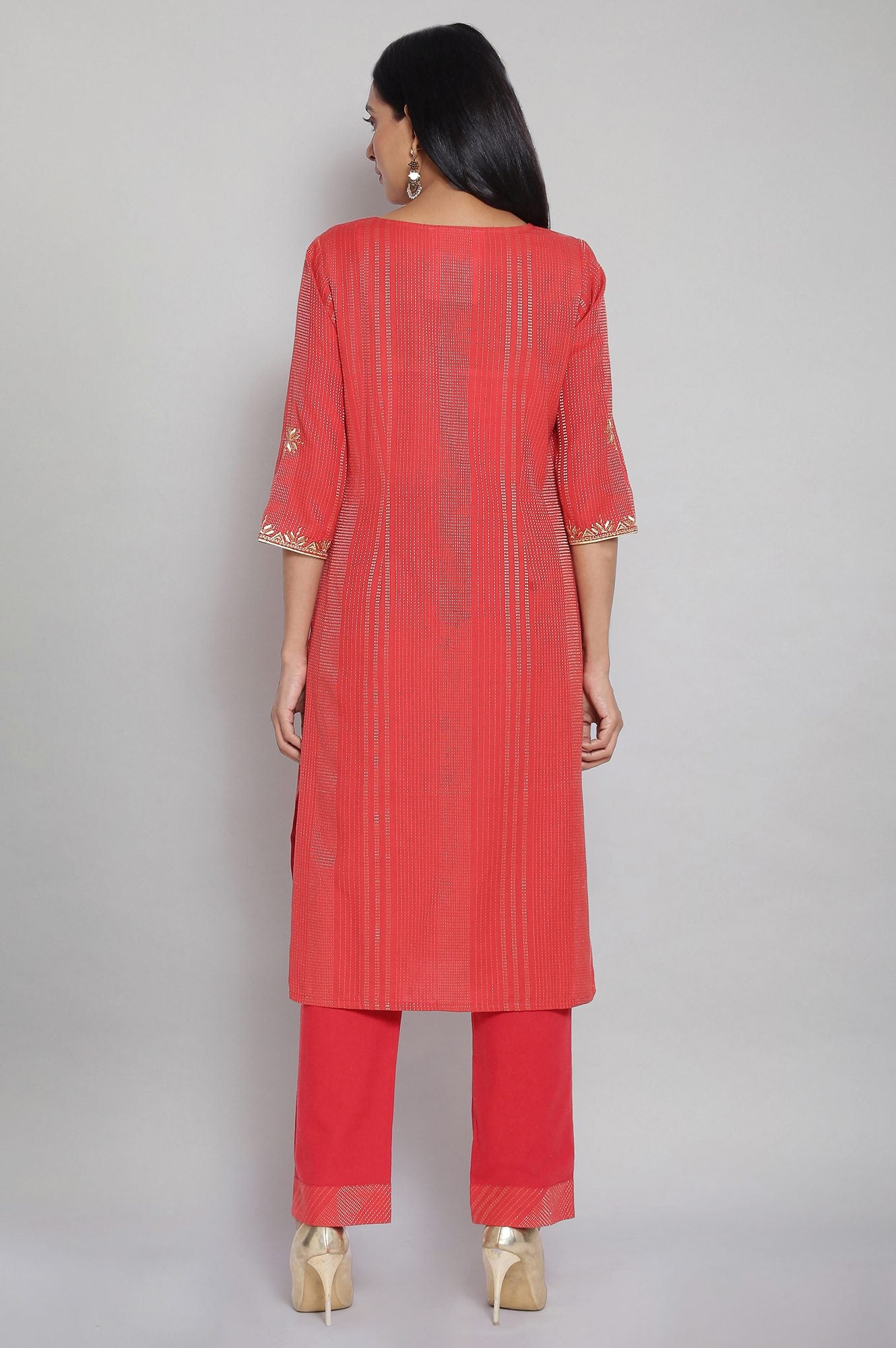 Orange Yarn-Dyed kurta Palazzo Set