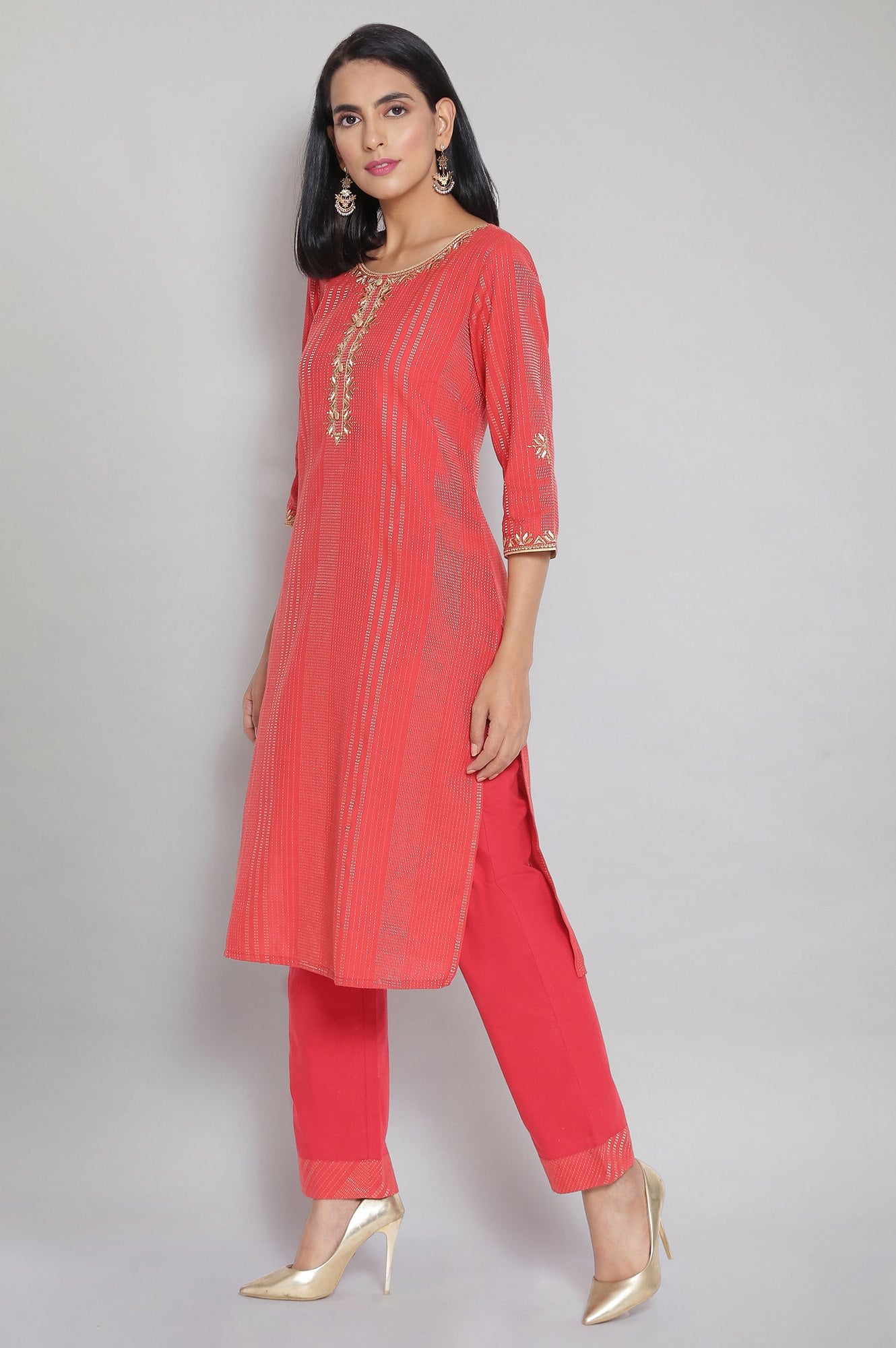 Orange Yarn-Dyed kurta Palazzo Set