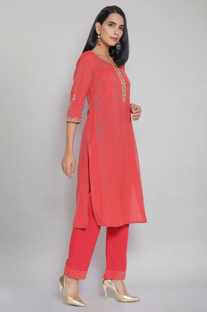 Orange Yarn-Dyed kurta Palazzo Set