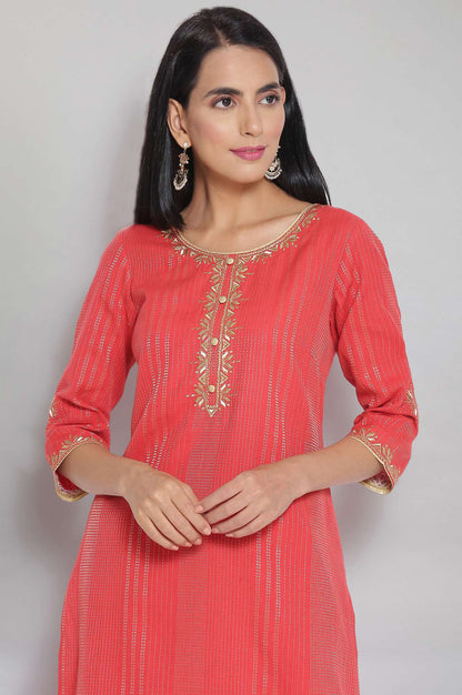 Orange Yarn-Dyed kurta Palazzo Set