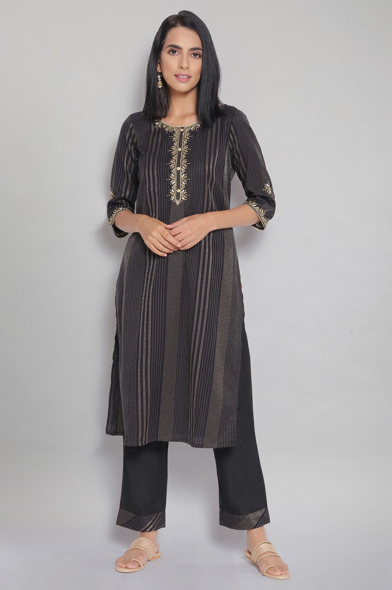 Black Yarn-Dyed kurta Palazzo Set