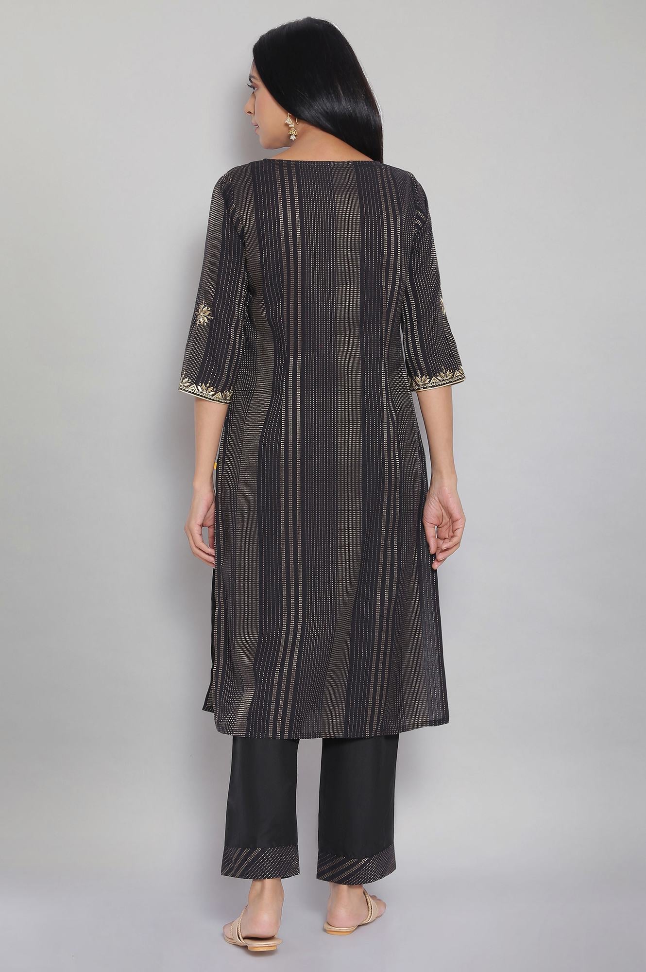 Black Yarn-Dyed kurta Palazzo Set