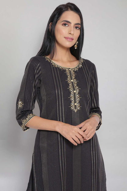 Black Yarn-Dyed kurta Palazzo Set