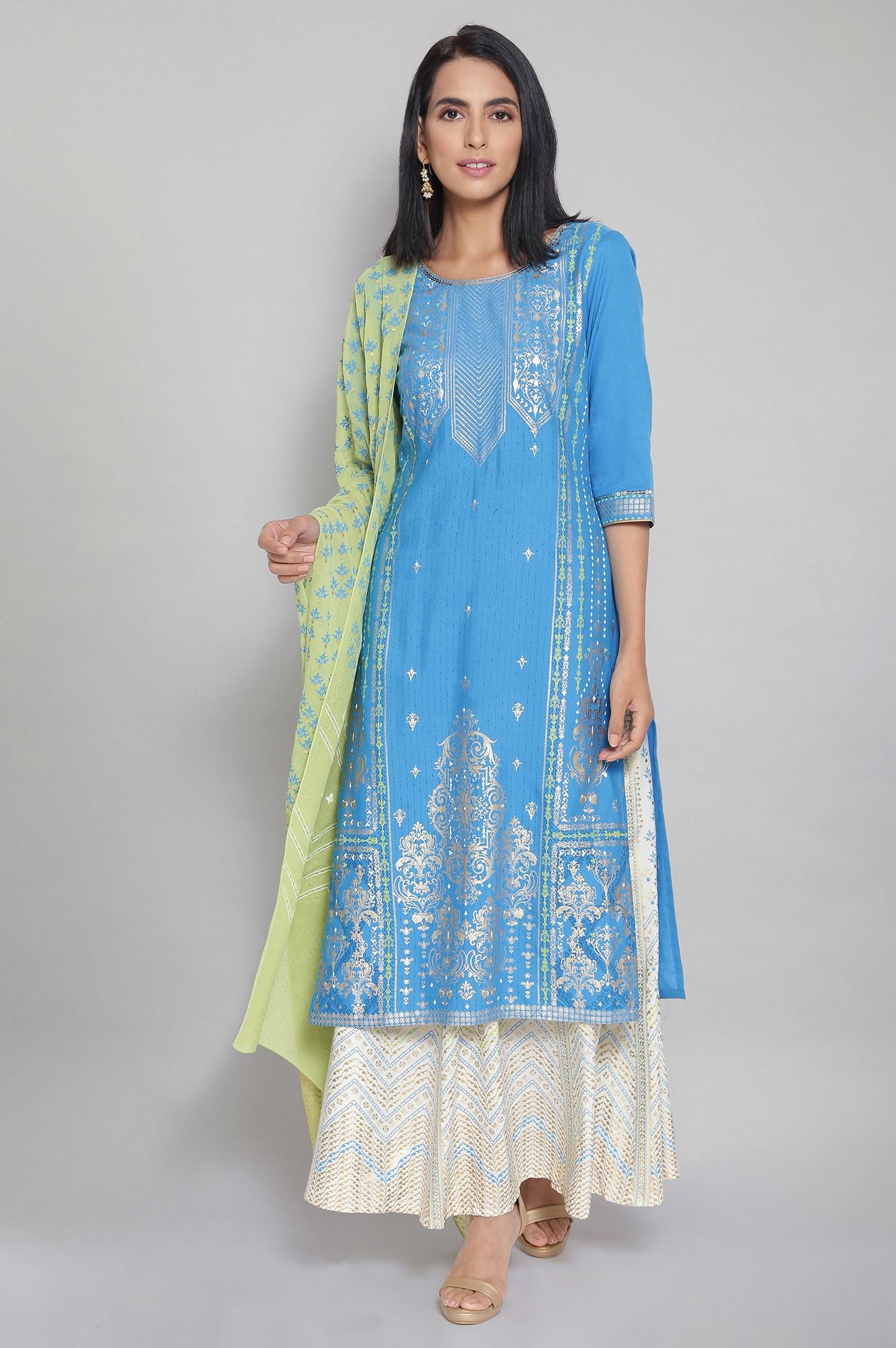 Blue kurta Skirt and Dupatta Set