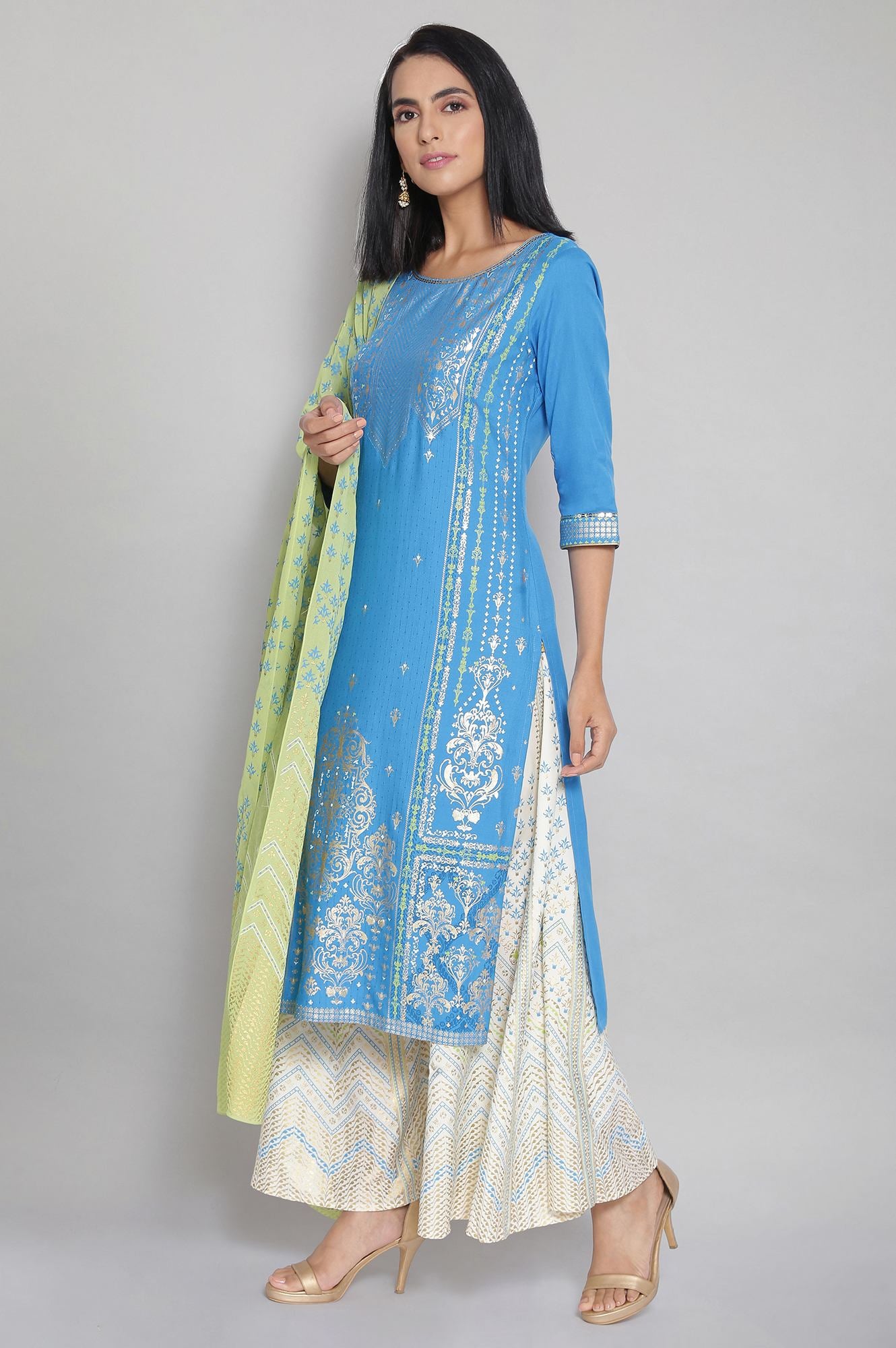 Blue kurta Skirt and Dupatta Set