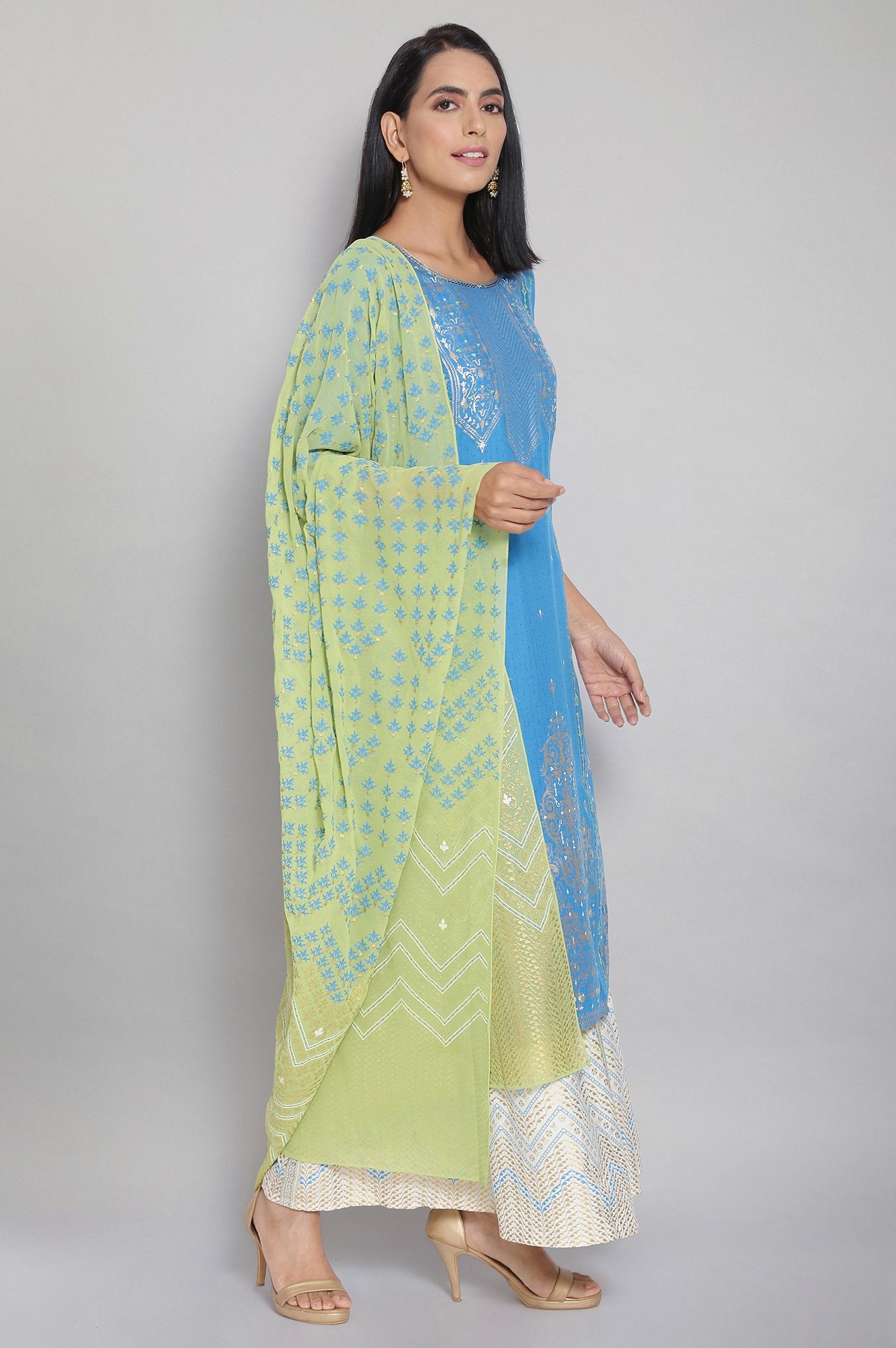 Blue kurta Skirt and Dupatta Set