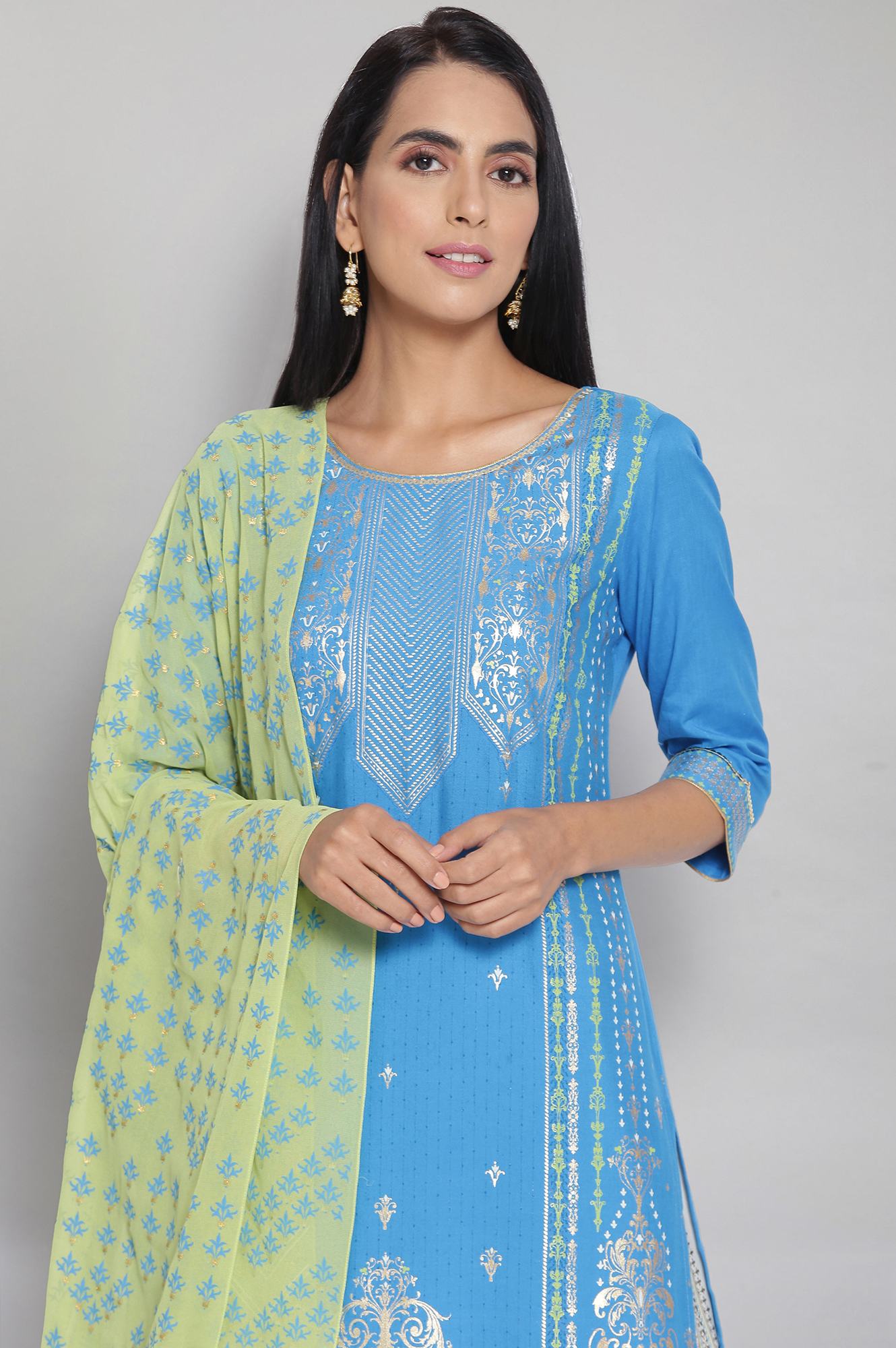 Blue kurta Skirt and Dupatta Set