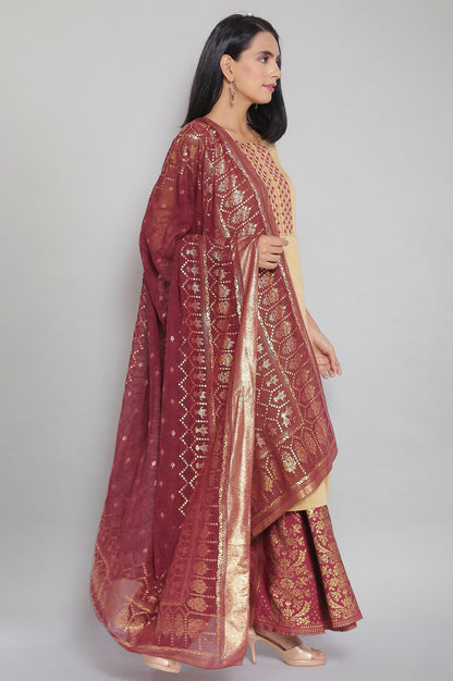 Gold kurta- Maroon Skirt- Dupatta Set