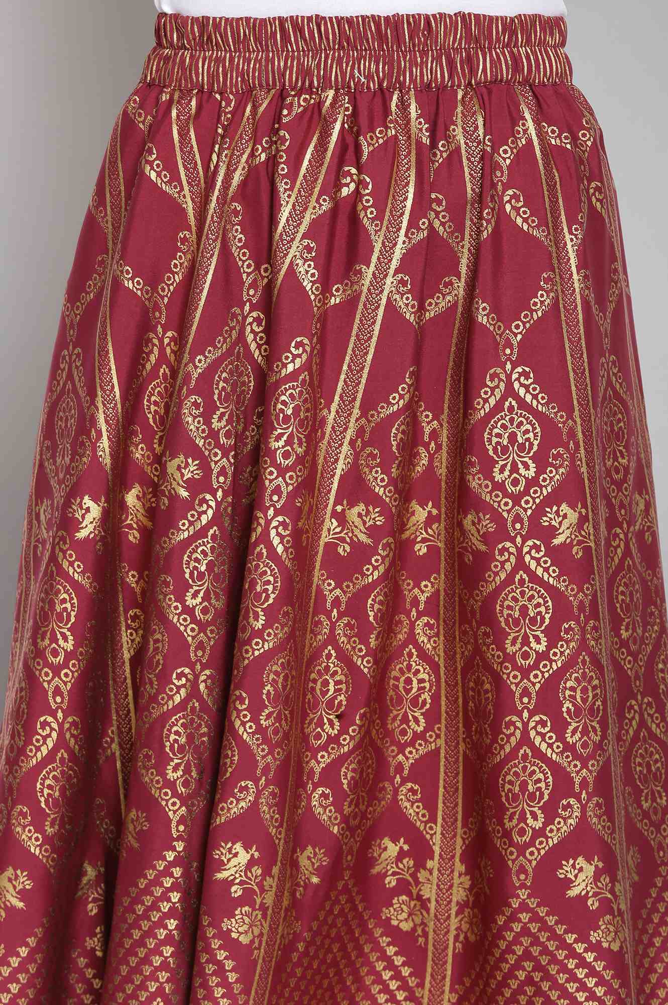 Gold kurta- Maroon Skirt- Dupatta Set