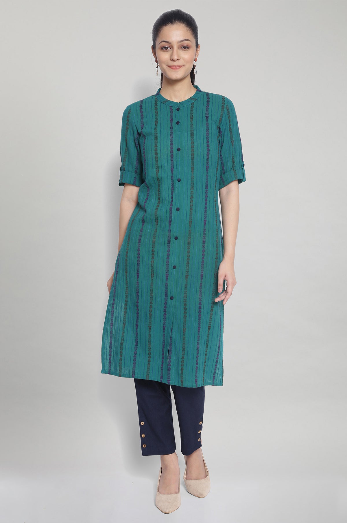 Green Ethnic kurta and Palazzo Set - XS