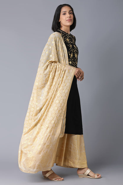 Black Straight Solid kurta-Flared Skirt-Dupatta Set