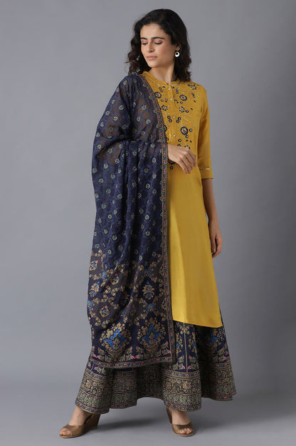 Yellow Straight Solid kurta-Flared Skirt-Dupatta Set