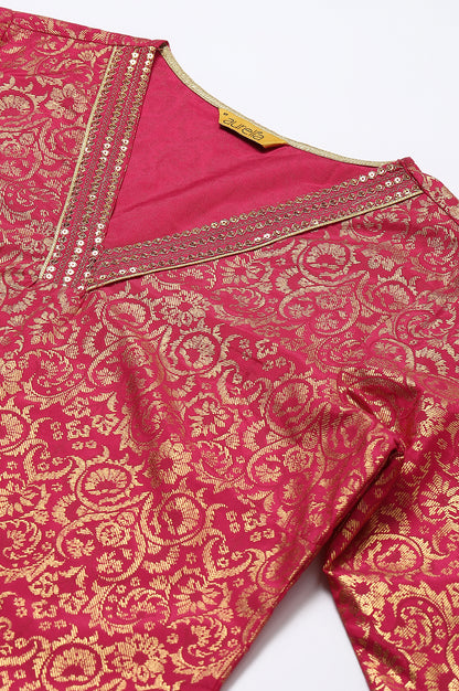 Wine Yarn-Dyed Straight kurta-Trousers-Dupatta Set