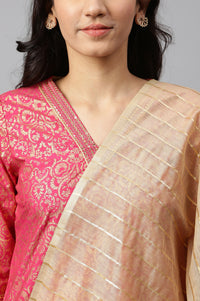 Wine Yarn-Dyed Straight kurta-Trousers-Dupatta Set