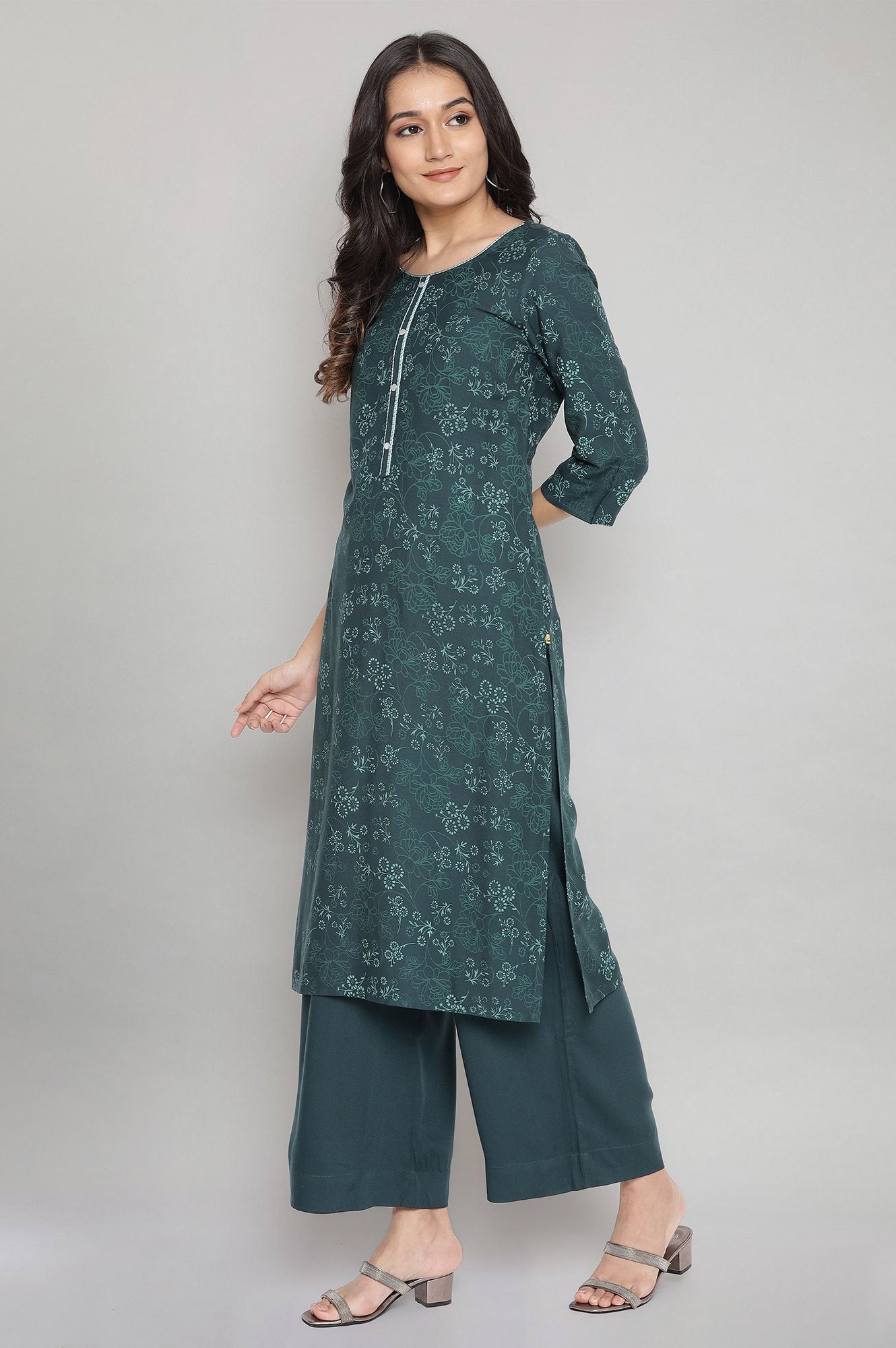 Green Floral kurta- Palazzo Set