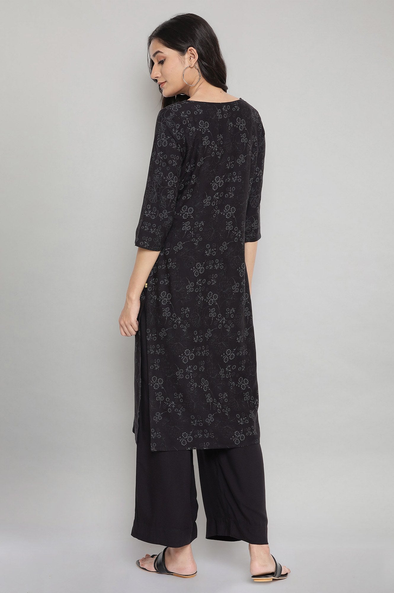 Black Floral kurta- Palazzo Set