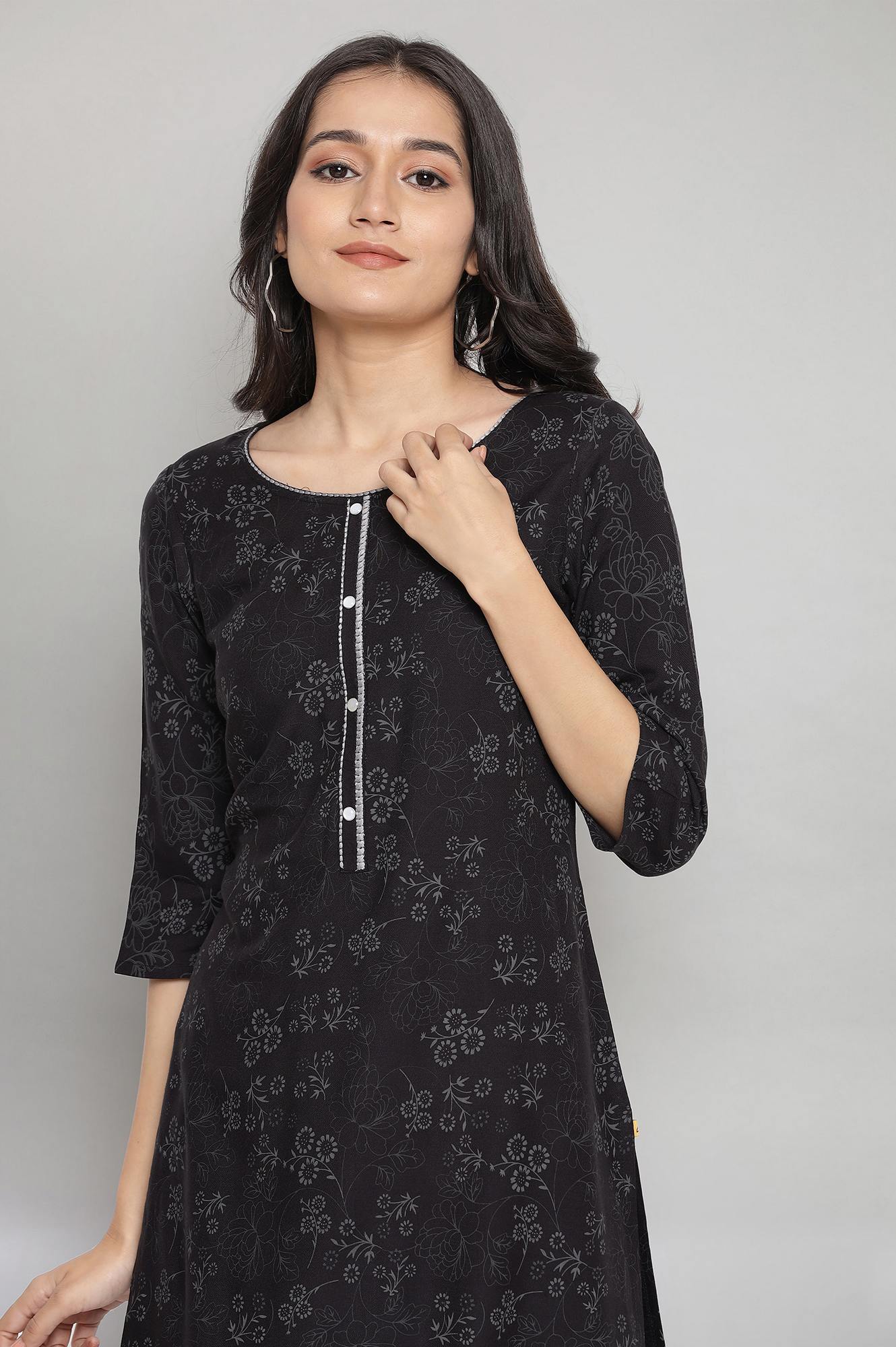 Black Floral kurta- Palazzo Set