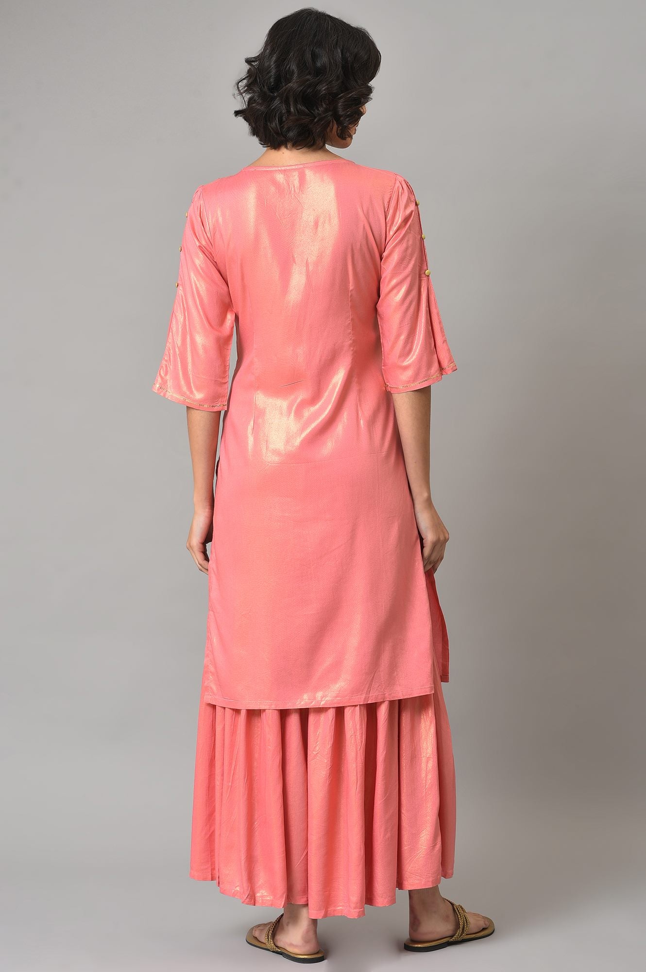 Pink Printed Straight kurta-Sharara Set